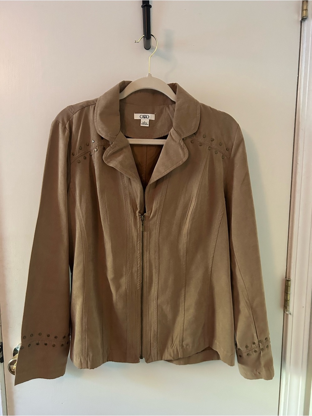 Cato Tan Faux Suede Studded Moto Jacket Size Large